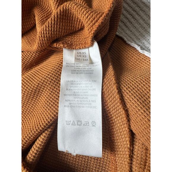 We The Free Colorblock Stripe Thermal Henley Tee Mustard Ochre and Ivory– XS - Picture 7 of 7